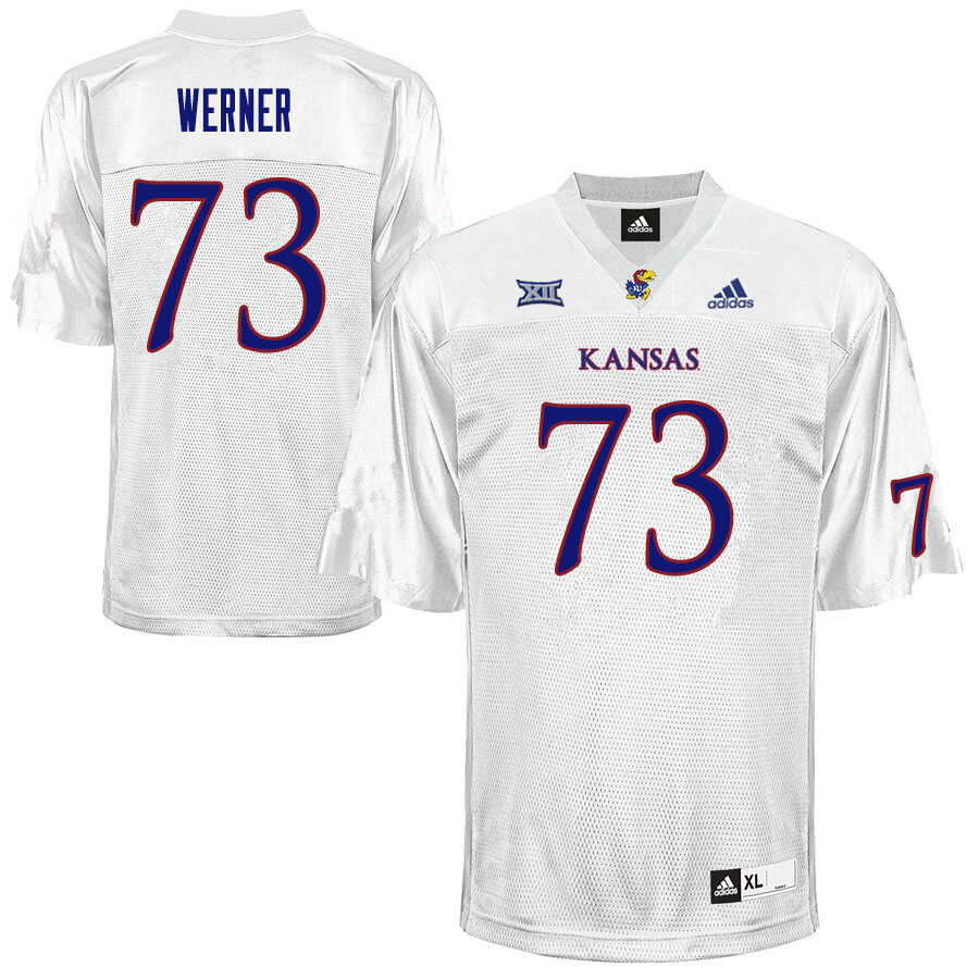 Men #73 Jack Werner Kansas Jayhawks College Football Jerseys Sale-White